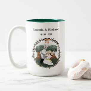 Cute Love Bunnies   Custom Wedding Anniversary Two-Tone Coffee Mug