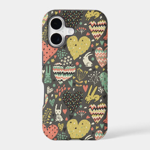 Cute love bunnies pattern with hearts