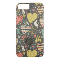 Cute love bunnies pattern with hearts