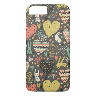 Cute love bunnies pattern with hearts iPhone 8 plus/7 plus case