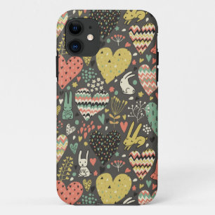 Cute love bunnies pattern with hearts iPhone 11 case