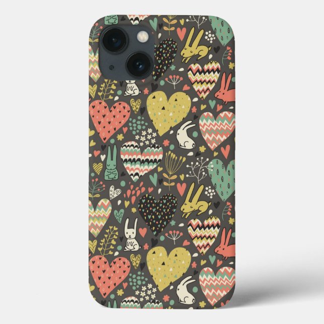 Cute love bunnies pattern with hearts Case-Mate iPhone case (Back)