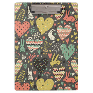 Cute love bunnies pattern with hearts clipboard