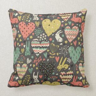 Cute love bunnies pattern with hearts cushion
