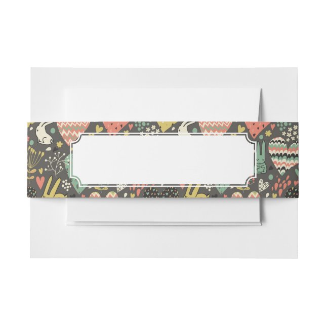 Cute love bunnies pattern with hearts invitation belly band (Front Example)