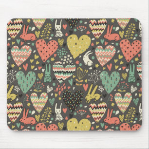 Cute love bunnies pattern with hearts mouse pad