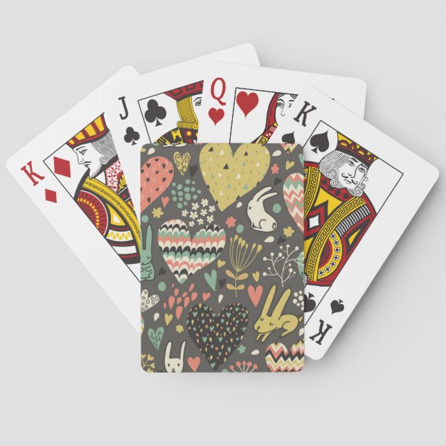 Cute love bunnies pattern with hearts playing cards (Back)
