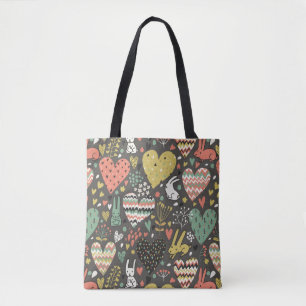Cute love bunnies pattern with hearts tote bag