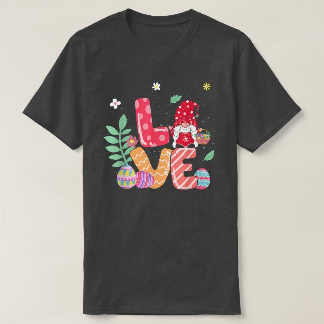 Cute Love Bunny Gnome & Eggs Hunting Egg Season Ea T-Shirt (Design Front)