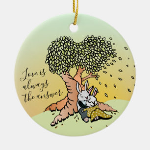 Cute Love Bunny Illustration with Beautiful Quote Ceramic Ornament