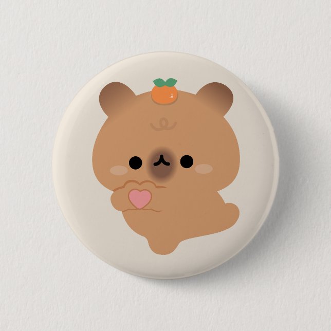 Cute Love Capybara 6 Cm Round Badge (Front)