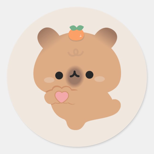 Cute Love Capybara Classic Round Sticker (Front)