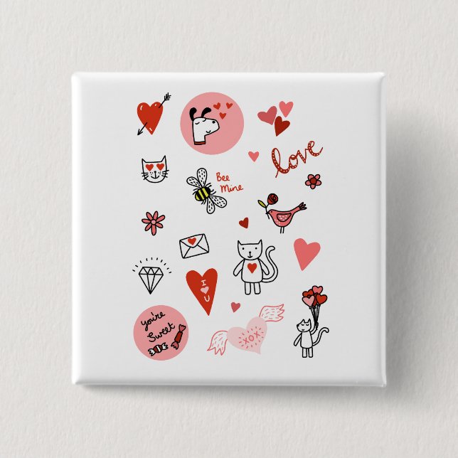 Cute Love Cartoon 15 Cm Square Badge (Front)