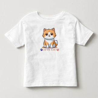 Cute Love Cat Cartoon – Kawaii Kitty with Paw Prin Toddler T-Shirt