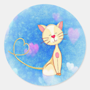Cute Love Cat Classic Round Sticker