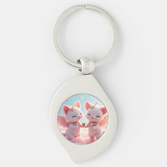 Cute Love Cats Key Ring (Front)