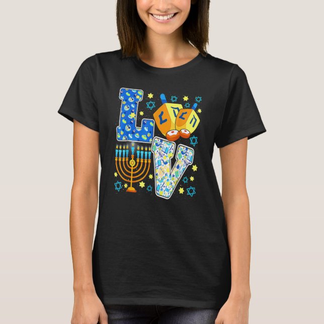 Cute LOVE Chanukah Hanukkah Decorations Dreidel Me T-Shirt (Front)