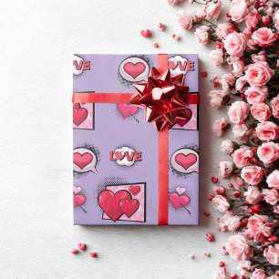 Cute love comic book style purple heart gifts  wrapping paper