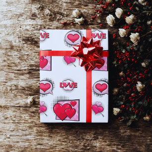 Cute love comic book style red black heart gifts  wrapping paper