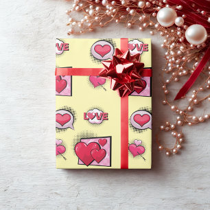Cute love comic book style yellow heart gifts  wrapping paper