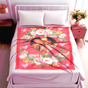 Cute love couple family heart photo fleece blanket