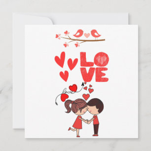 Cute Love Couple Illustration with Hearts Holiday Card