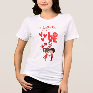 Cute Love Couple Illustration with Hearts Tri-Blend Shirt