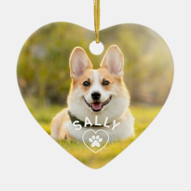 Cute Love Dog Pet Paw Print Personalised Photo Ceramic Ornament (Front)