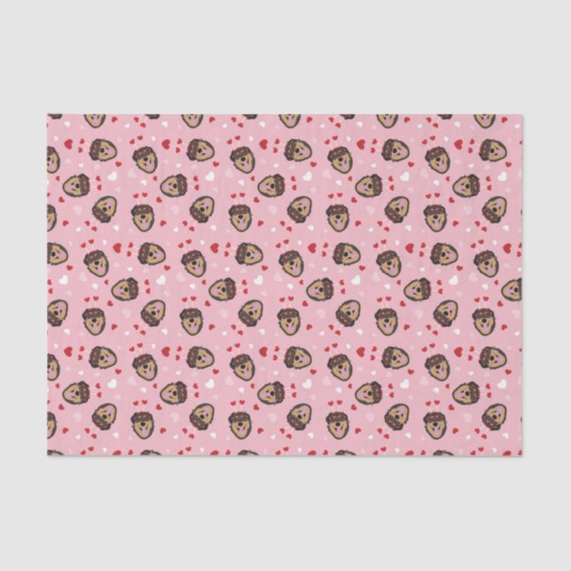 Cute Love Dog Pink Red Tissue Paper (Front)