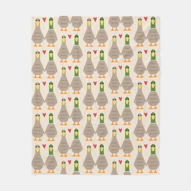 Cute Love Ducks Pattern | Ducks Holding Hands Fleece Blanket (Front)