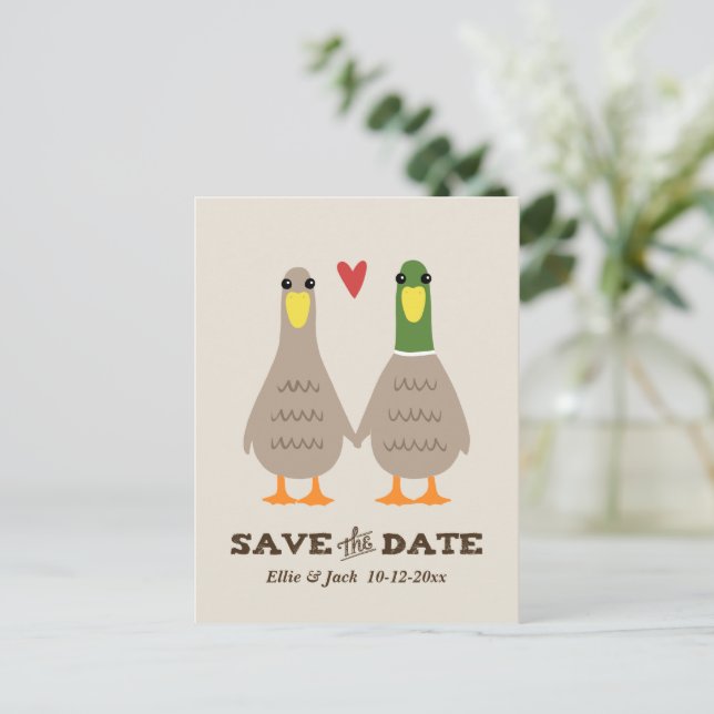 Cute Love Ducks Wedding Save the Date Announcement (Standing Front)