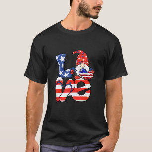 Cute Love Gnome Flip Flops American Flag 4th Of Ju T-Shirt