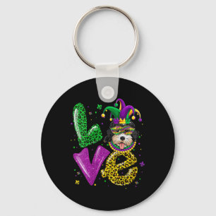 Cute Love Golden Doodle Dog Mask Plaid Leopard Mar Key Ring