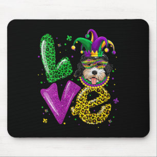 Cute Love Golden Doodle Dog Mask Plaid Leopard Mar Mouse Pad