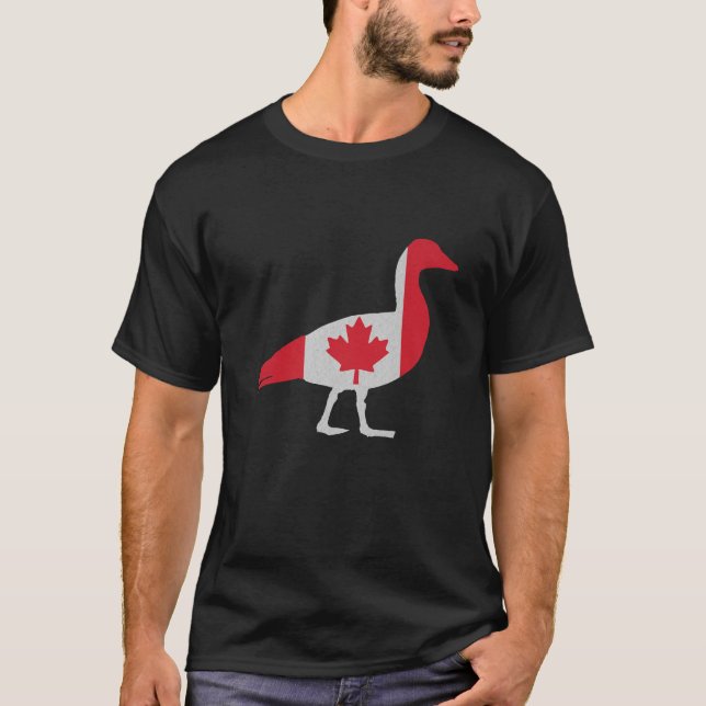 Cute Love Goose In Maple Leaf Canadian Flag Happy T-Shirt (Front)