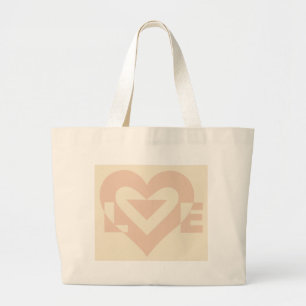 Cute Love Graphic, Cream Beige Large Tote Bag