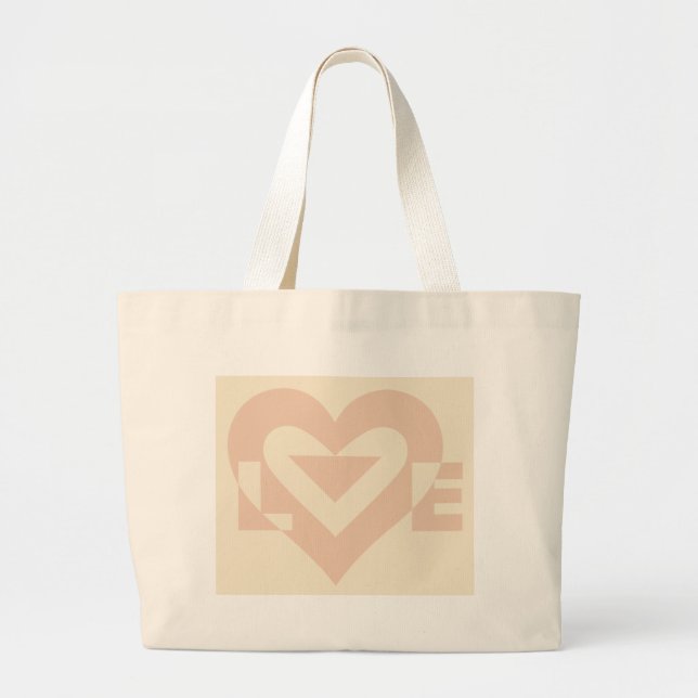 Cute Love Graphic, Cream Beige Large Tote Bag (Front)