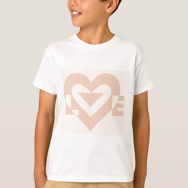 Cute Love Graphic, Cream Beige T-Shirt (Front)