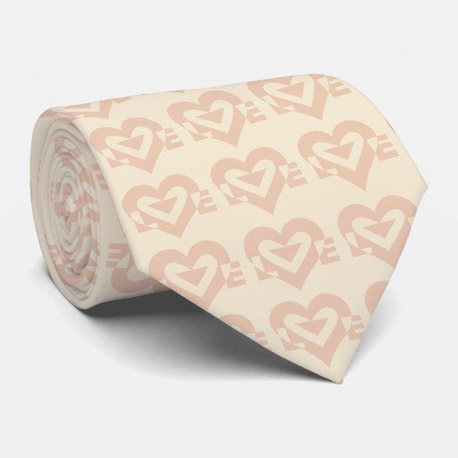 Cute Love Graphic, Cream Beige Tie (Rolled)