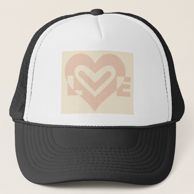 Cute Love Graphic in Beige Trucker Hat (Front)
