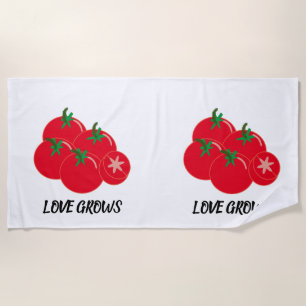 Cute Love Grows Red Tomatoes Beach Towel