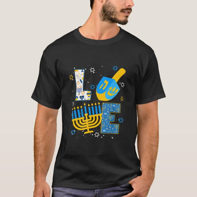 Cute LOVE Hanukkah Decorations Dreidel Menorah Cha T-Shirt (Front)