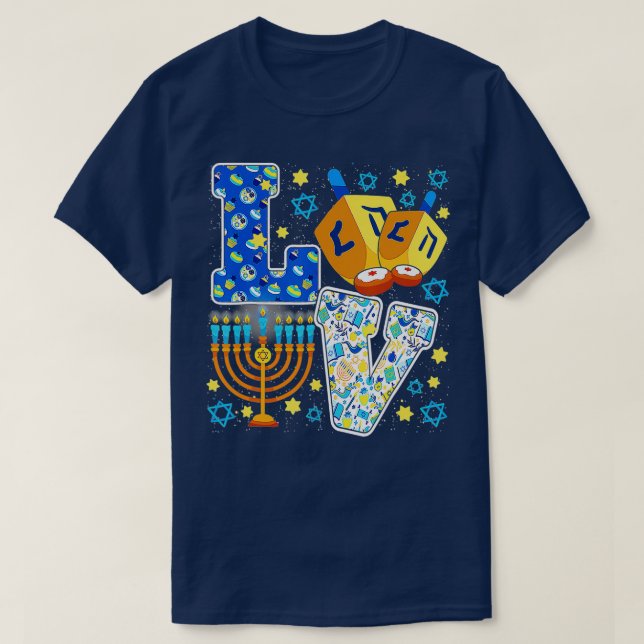 Cute LOVE Hanukkah Decorations Dreidel Menorah Cha T-Shirt (Design Front)