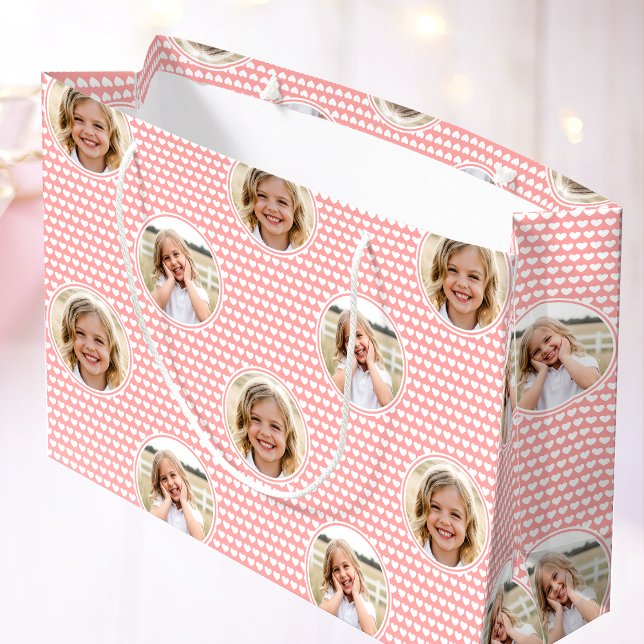 Cute Love Heart 2 Photo Pretty Apricot Pink Large Gift Bag (Creator Uploaded)