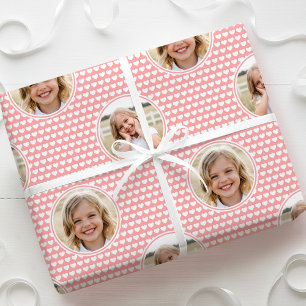 Cute Love Heart 2 Photo Pretty Apricot Pink Wrapping Paper