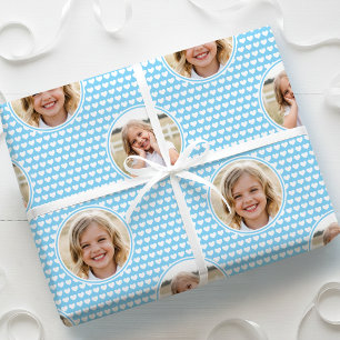 Cute Love Heart 2 Photo Pretty Blue Pattern Wrapping Paper