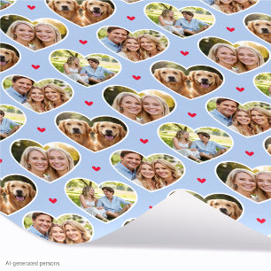 Cute Love Heart 4 Photo Elegant Cornflower Blue Wrapping Paper