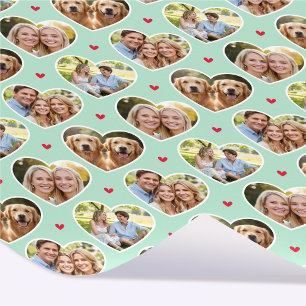 Cute Love Heart 4 Photo Elegant Mint Pattern Wrapping Paper