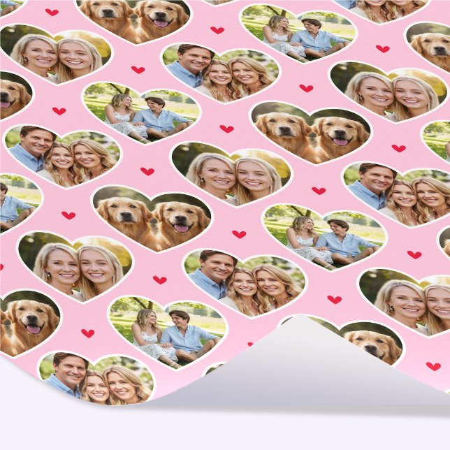 Cute Love Heart 4 Photo Elegant Pink Pattern Wrapping Paper (Creator Uploaded)