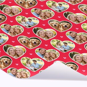 Cute Love Heart 4 Photo Elegant Red Pink Pattern Wrapping Paper